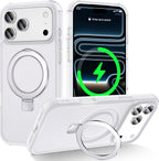 Compatible con iPhone 17 Pro Max Funda con Soporte, Blanco Escarchado