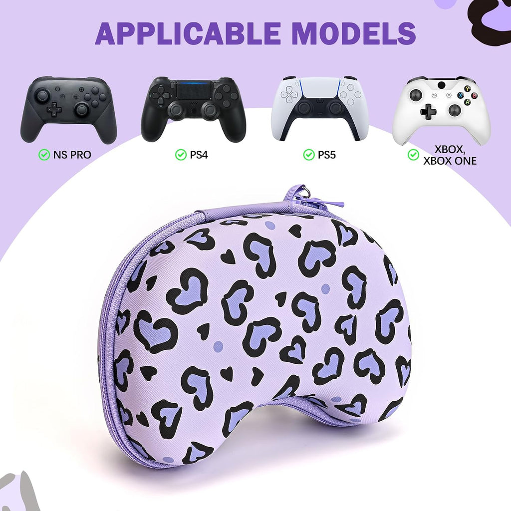 DLseego Love Leopard - Bolsa de almacenamiento de viaje para Xbox One, PlayStation5, PS4 Switch Pro, controlador inalámbrico, bolsa protectora portátil a prueba de golpes, 1 colgante de corazón de