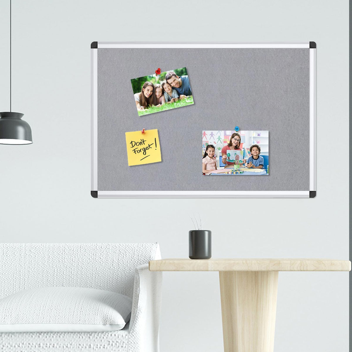VIZ-PRO Tablero de anuncios de fieltro gris, 48 X 36 pulgadas, marco de aluminio plateado
