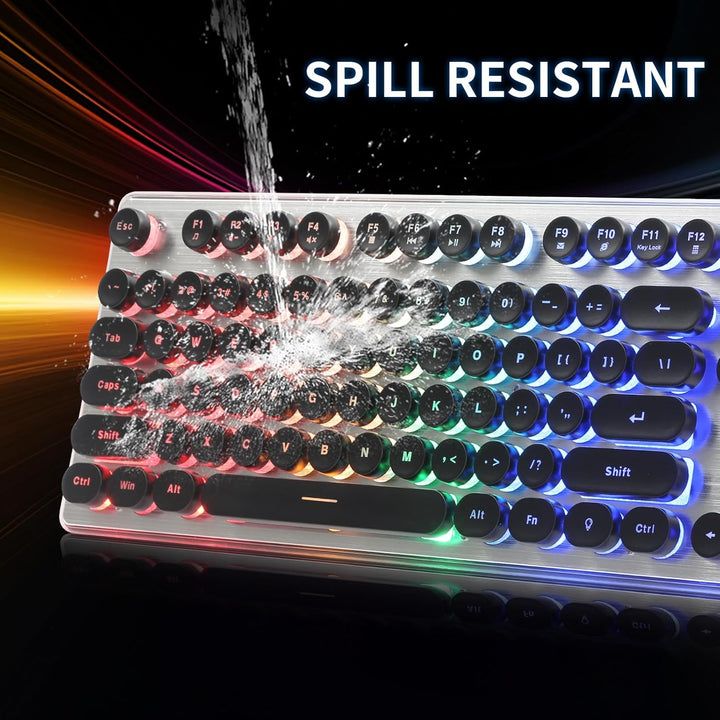 ANSWK Teclado estilo máquina de escribir con panel de metal, retroi...