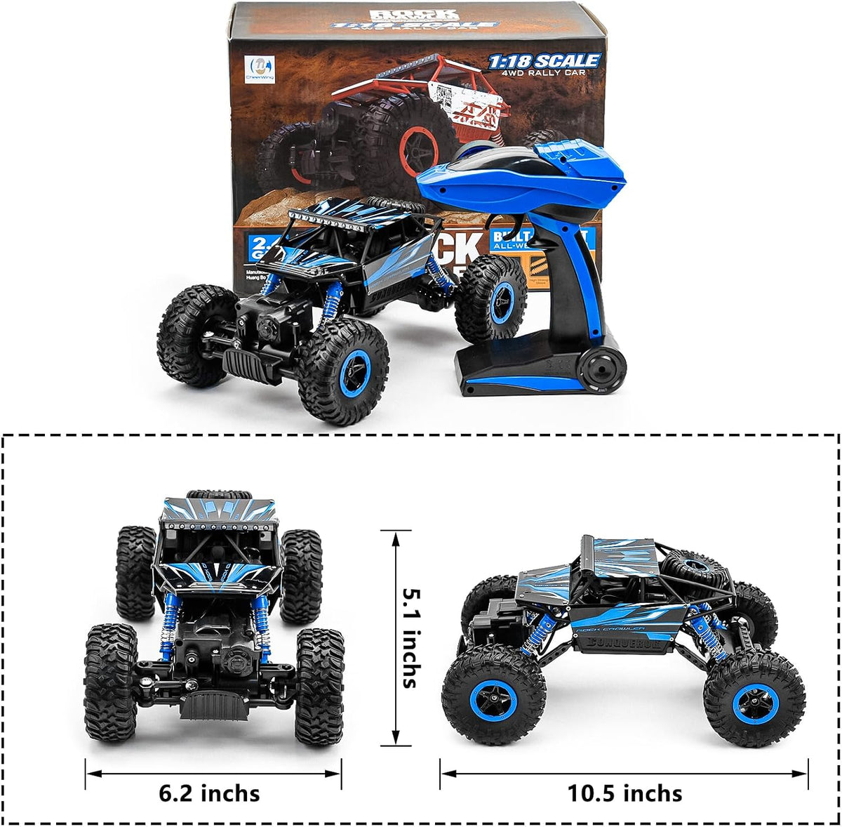 Coche RC Rock Crawler Cheerwing, escala 1:18, control remoto 2.4 GHz, camión monstruo 4x4 todoterreno, Azul