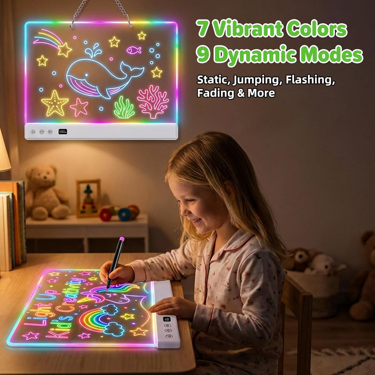 Tablero de dibujo LED de 16" para niños, tableta de escritura con luz de