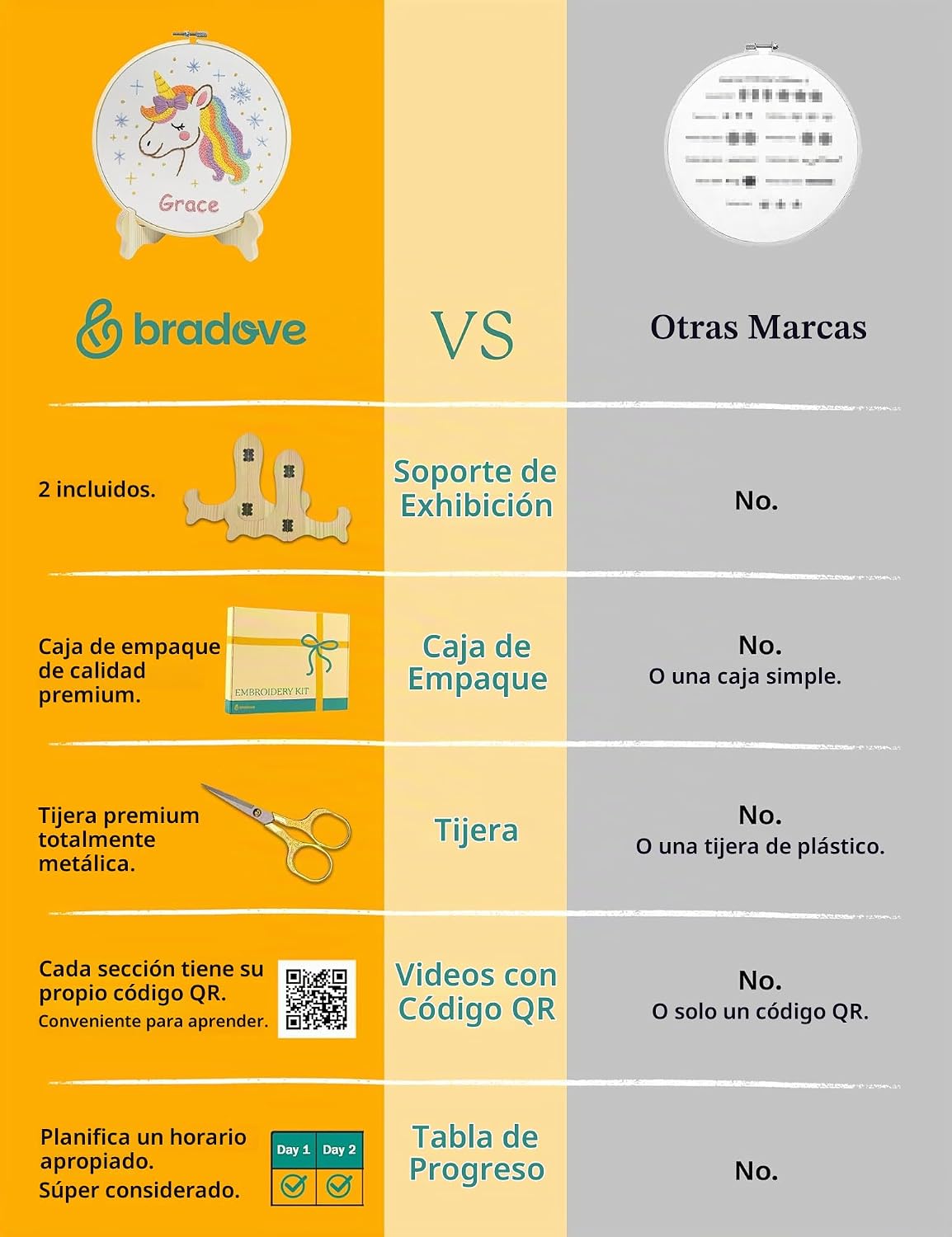 Bradove Kit de bordado de unicornios para principiantes con patrones