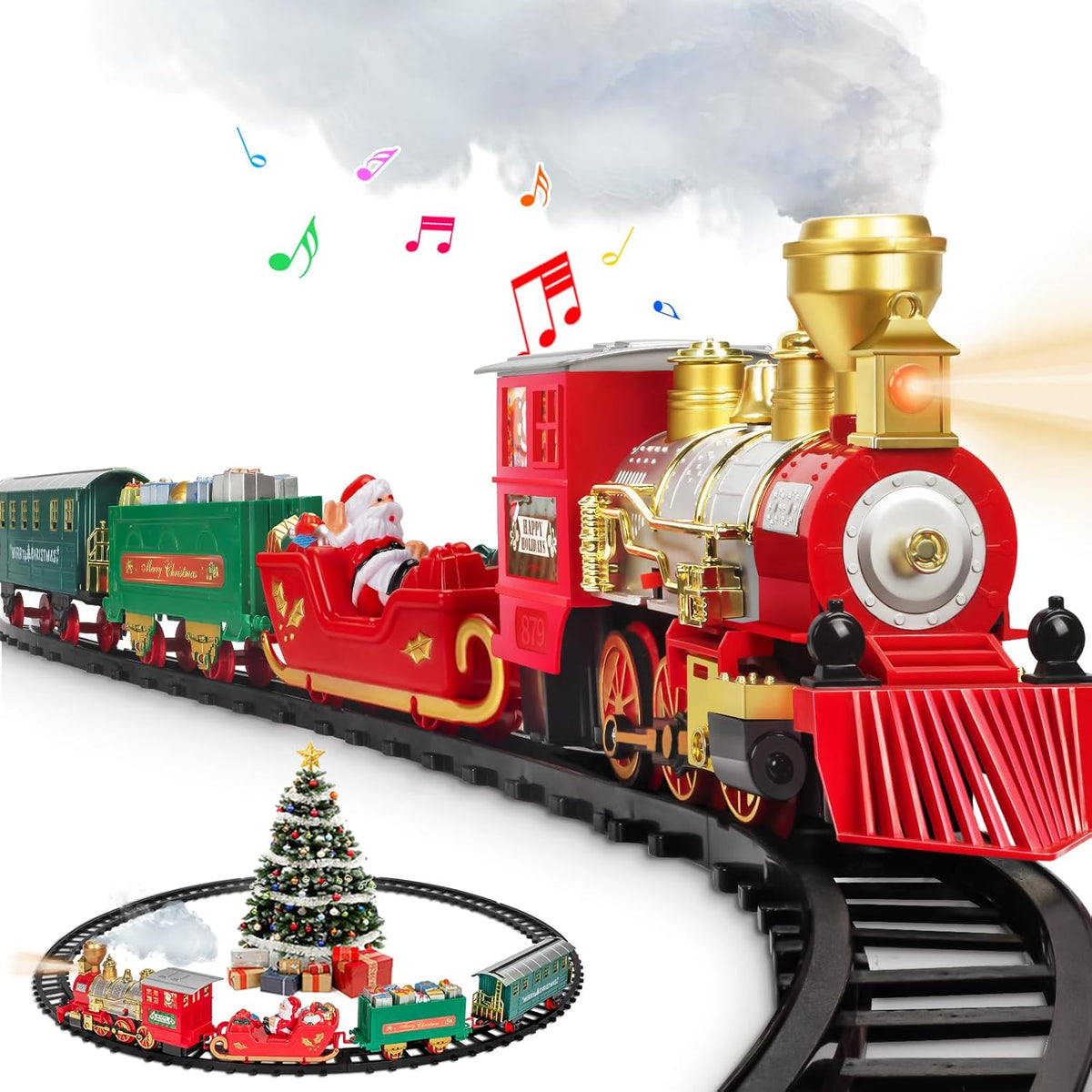 BainGesk Juego de tren de Navidad con vapor luz y sonidos