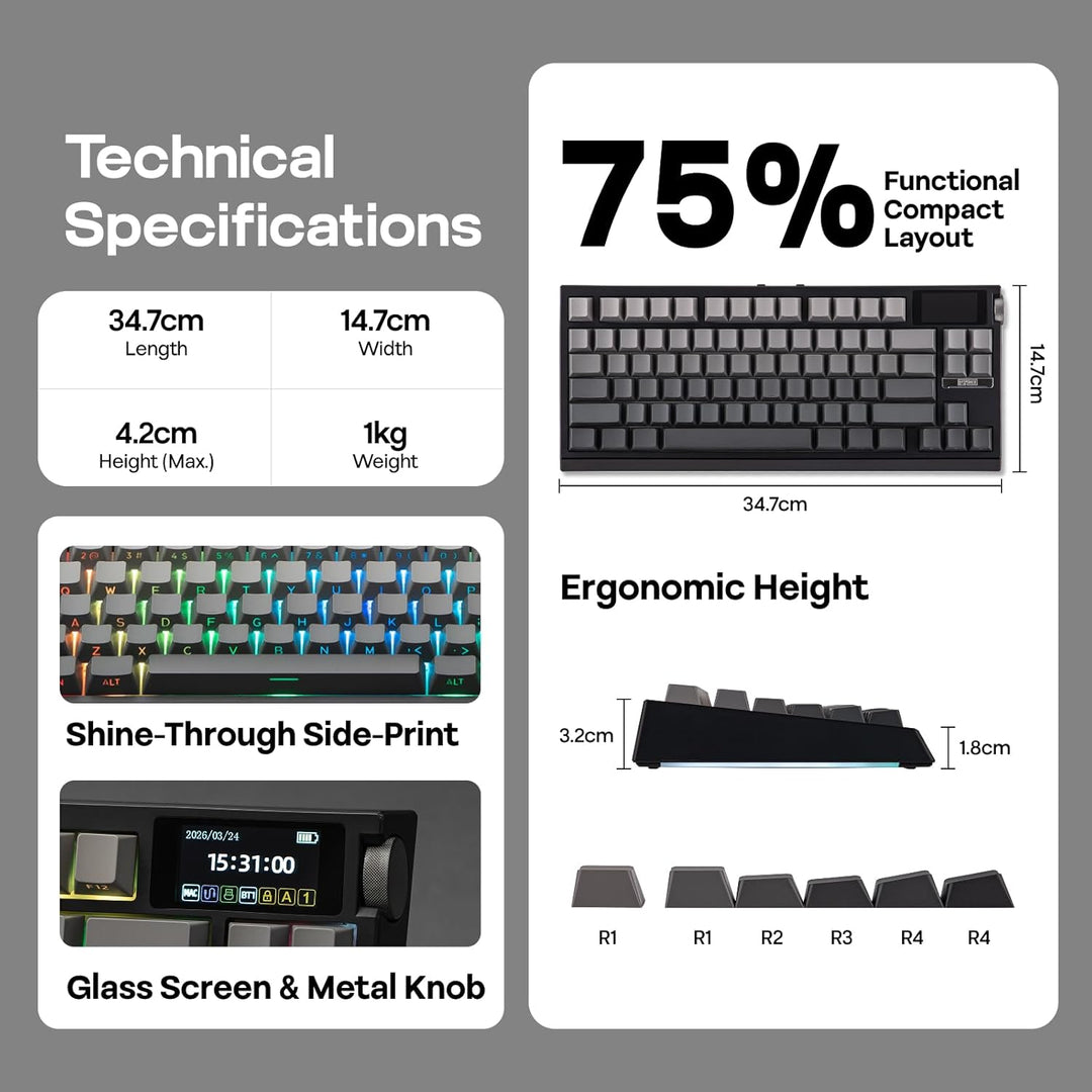 EPOMAKER G84 PRO Teclado mecánico inalámbrico, 75% teclado para jue...