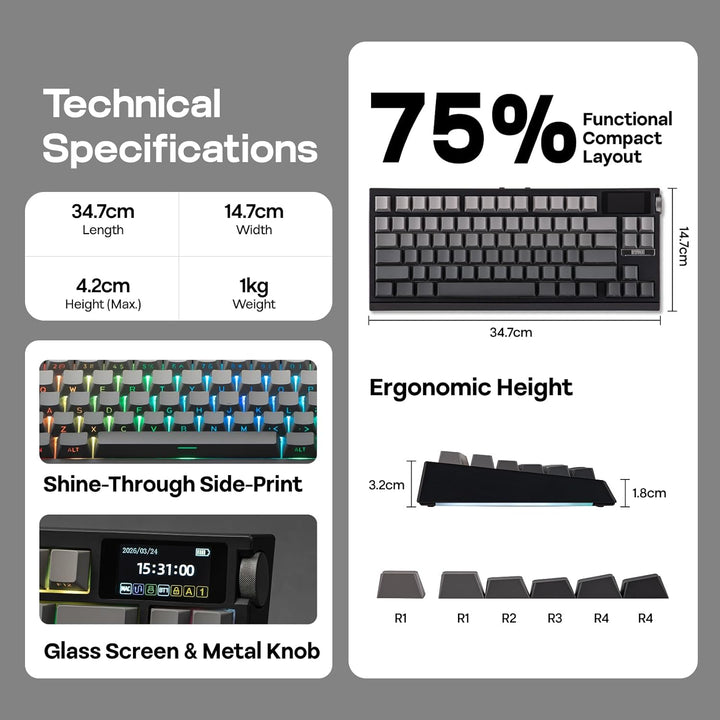EPOMAKER G84 PRO Teclado mecánico inalámbrico, 75% teclado para jue...