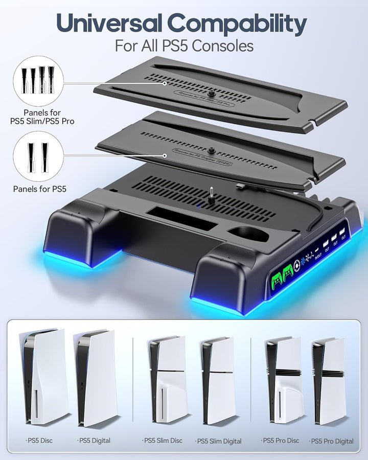 PS5\/Slim\/Pro Stand and Cooling Station with LED Controller Chargi...