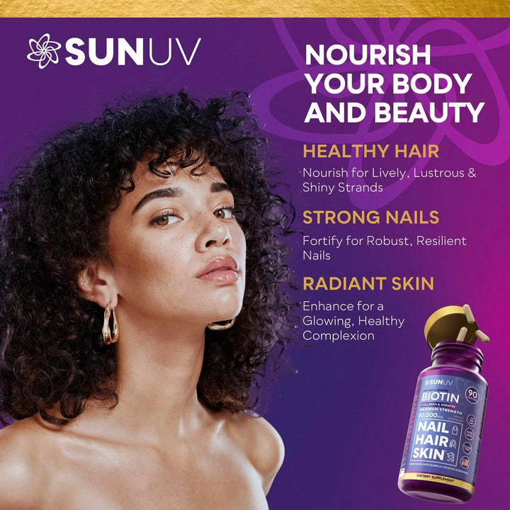 SUNUV Biotina 10,000 mcg | Colágeno | Queratina - 80,000 mcg Vitami...