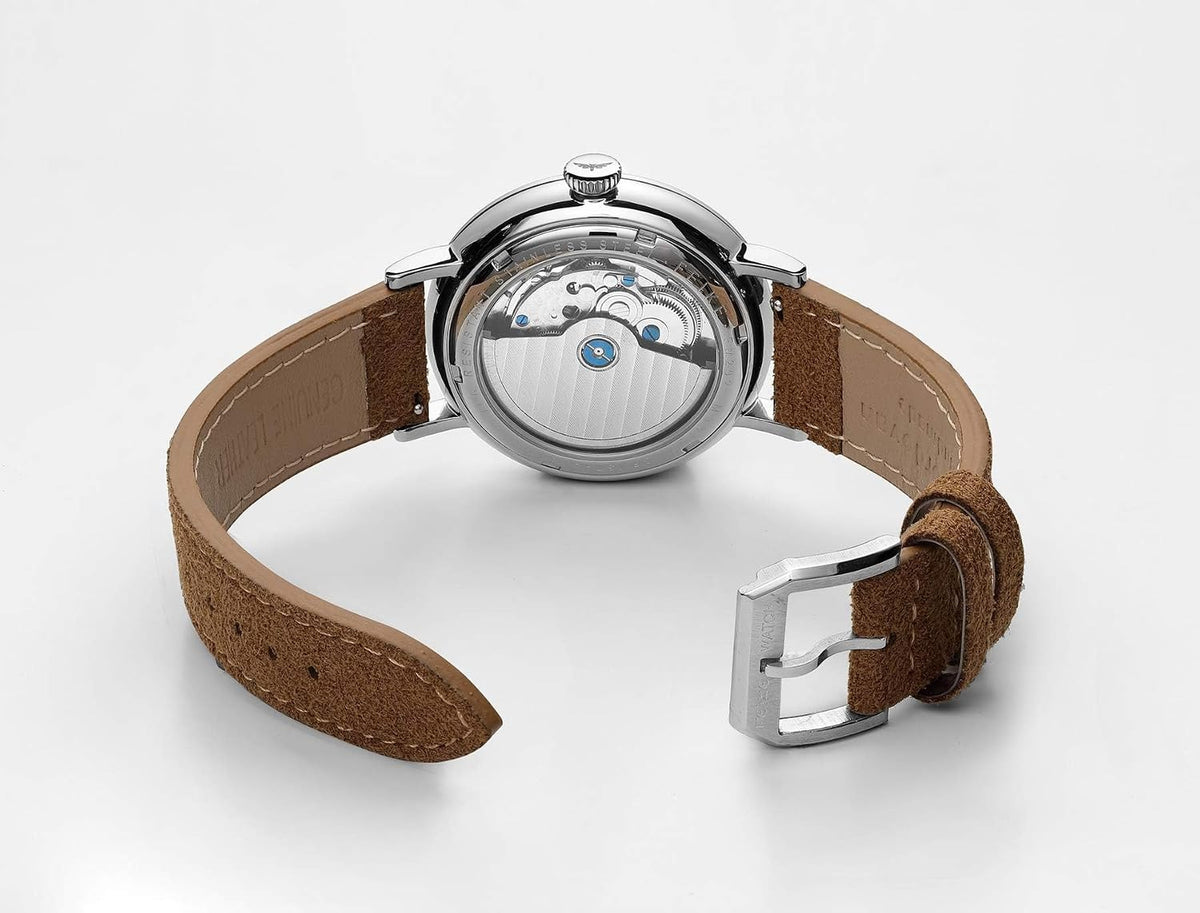FEICE Reloj para Hombres Bauhaus Reloj Mecánico para Hombre Análogo Impermeable Automático Estilo Casual de Vestir con Espejo Convexo Correas de Cuero Fecha -FM202