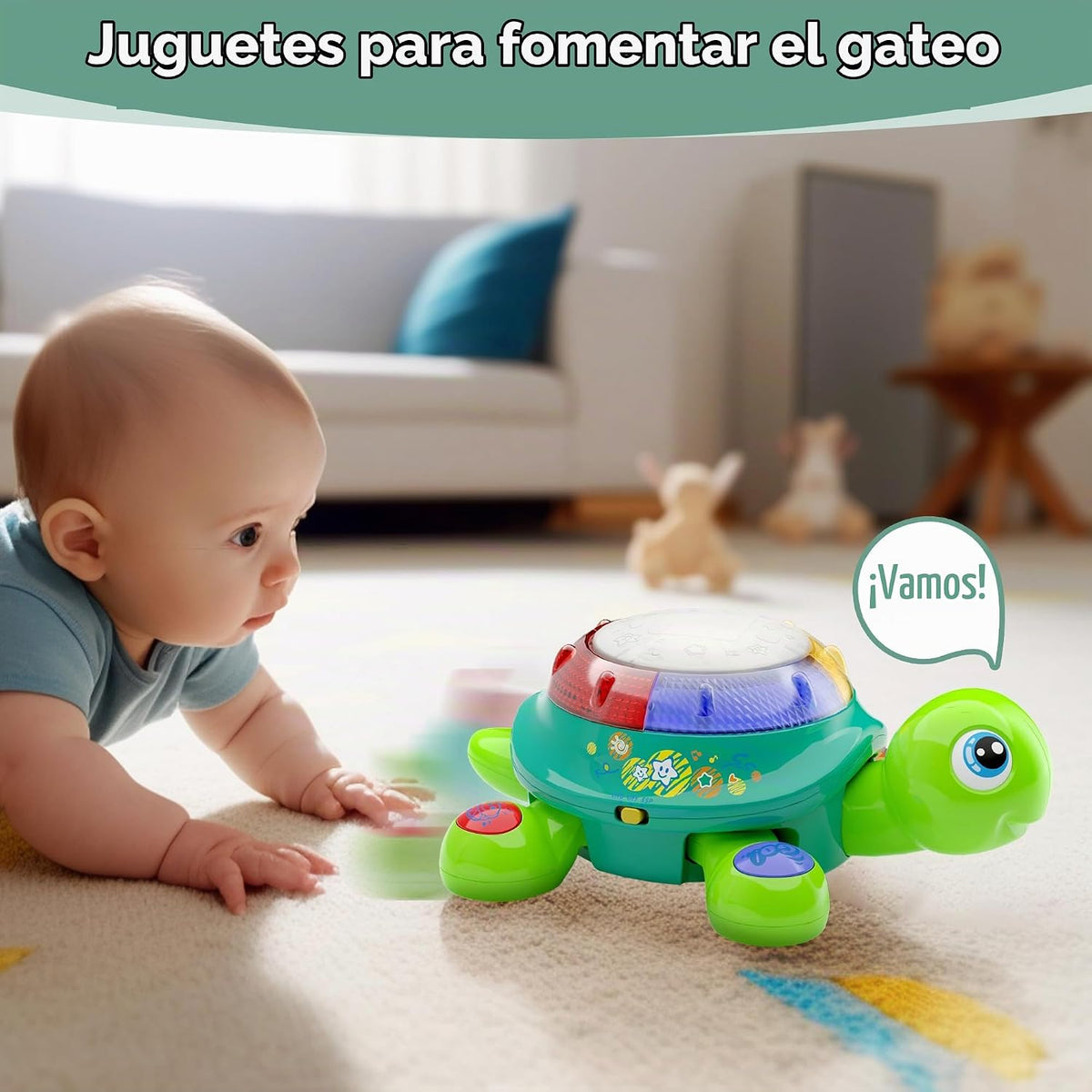 iPlay, iLearn Juguete Musical de Tortuga para gatear para bebé, Bilingüe en español e inglés