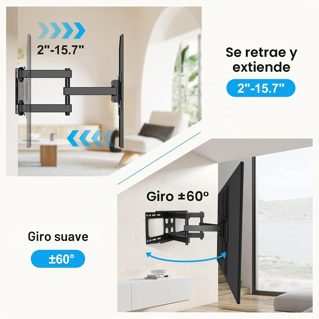 Soporte de pared para TV de movimiento completo para la mayoría de TV plana/curvada de 26"-70", soporte con inclinación giratoria con brazos articulados dobles, soporta 100 libras, VESA máx