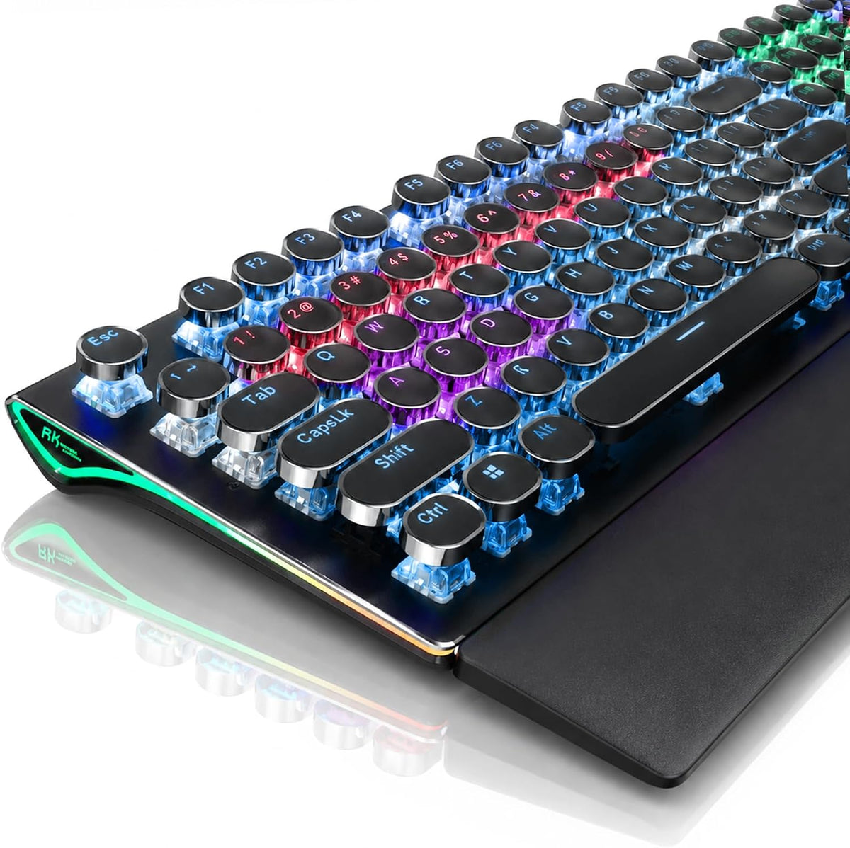 RK ROYAL KLUDGE S108 - Teclado mecánico de máquina de escribir, teclado para juegos con cable con teclado numérico, teclados retro de tamaño completo con reposamuñecas desmontable para Mac/Win/PC