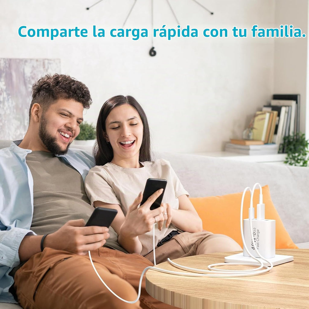 Bloque de Carga USB C, Pack de 2 40W 4-Puertos Carga Rápida Múltiple Tipo C Cargador de Teléfono Ladrillo +QC 3.0 Enchufe de Pared USB A Salida Multipuerto Caja Cubeta para Teléfono 15/14/13/12/11 Pro