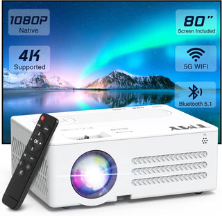 TMY - Proyector con WiFi y Bluetooth【pantalla de 80" incluida】P...