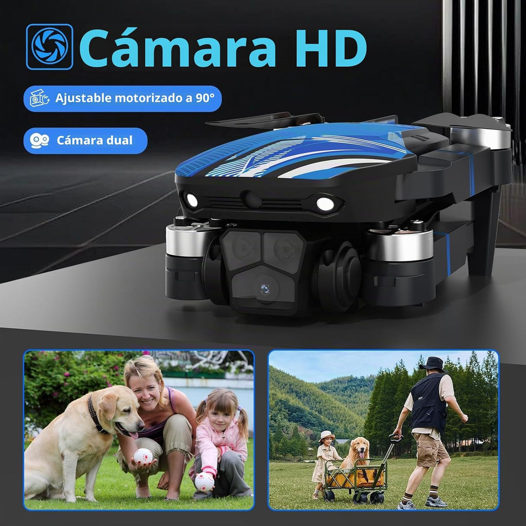 FPV Drone con cámara para adultos con pantalla LCD en RC, mini drones para principiantes, cuadricóptero plegable con motor sin escobillas para evitar obstáculos, compatible con tarjeta SD de 32 G de
