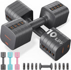 FEIERDUN DB3 - Juego de mancuernas ajustables 5 en 1, 6 libras/10 libras, pesas ajustables para mujeres en casa, pesas de mano estables de doble bloqueo con mango suave de TPU, gimnasio en casa