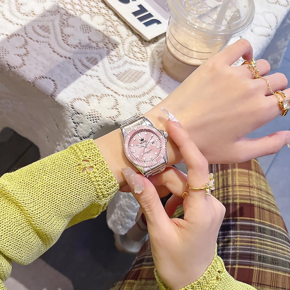 OLEVS Reloj Femenino Clásico de Mujer para Damas Análogo Acero Inoxidable Resistente al Agua Luminosa Día Fecha Dos Tonos de Fácil Lectura en la Muñeca