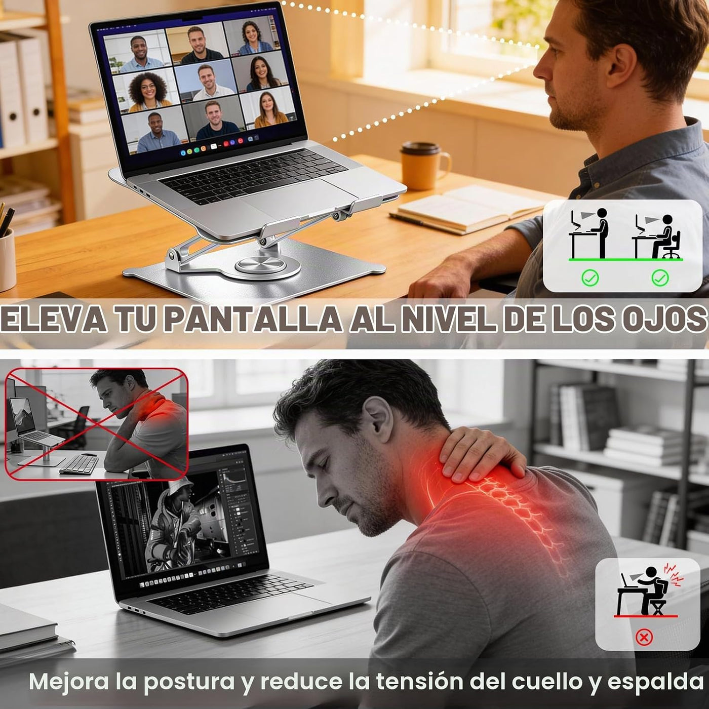 Urmust Soporte giratorio para laptop de 360° para escritorio, eleva...