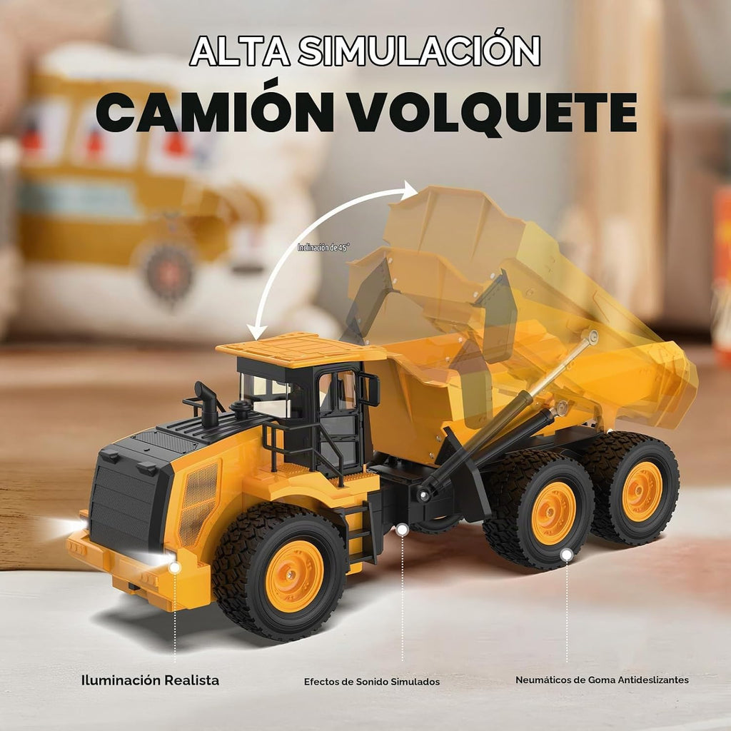 KIDDITOY Juguete de camión volquete RC de 15.4 pulgadas, poderosos