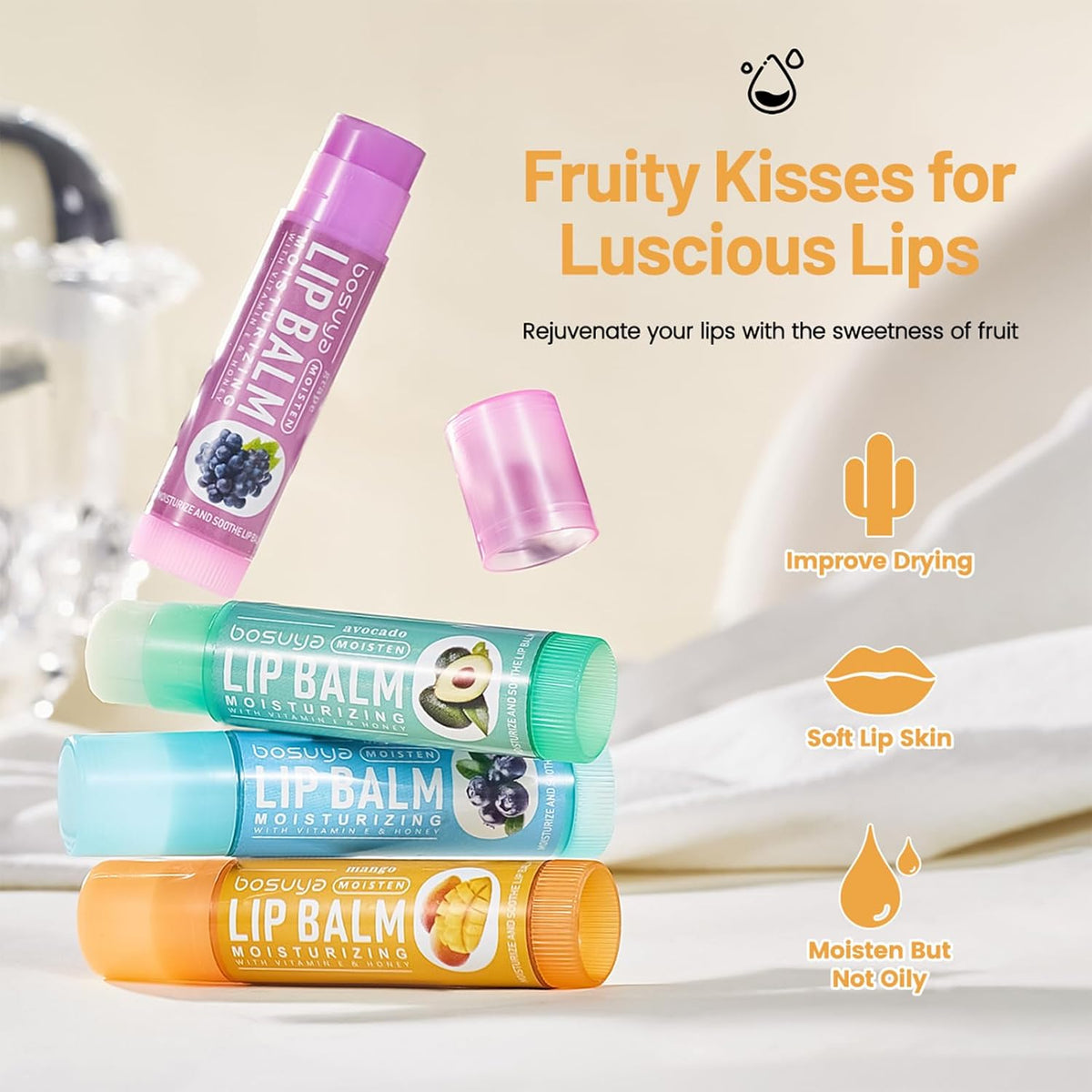 Juego de bálsamo labial de 6 sabores, hidratación suave para labios...