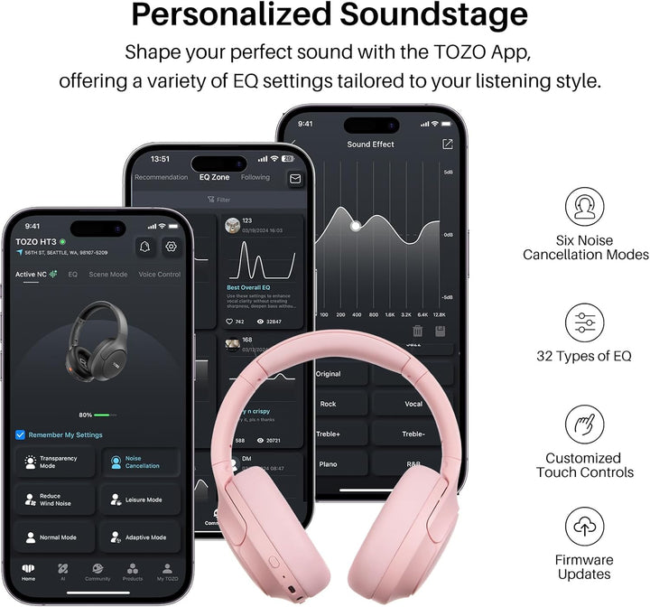 TOZO Auriculares híbridos HT3 con cancelación de ruido, batería de...