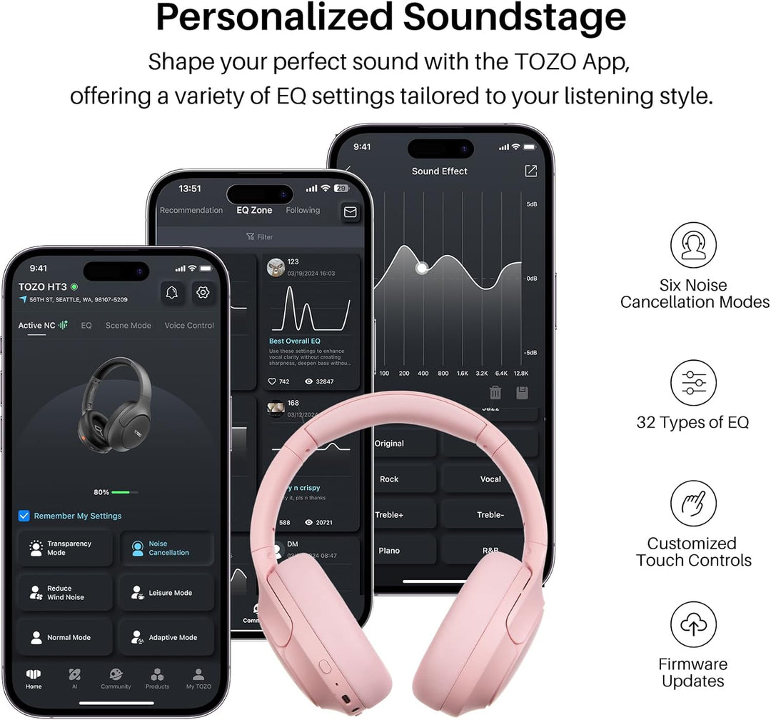 TOZO Auriculares híbridos HT3 con cancelación de ruido, batería de...