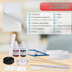 Kit de preparación de portaobjetos de microscopio AmScope - Incluye diapositivas de microscopio en blanco, polvos de colorante rojo eosina y azul de metileno, pinzas, hisopo y más - Kit de 22 piezas