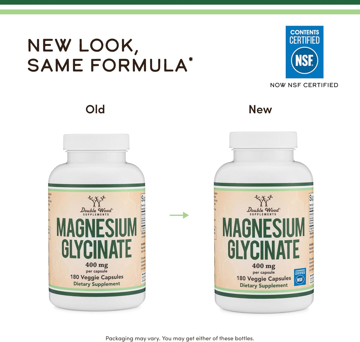 Glicinato de magnesio 400 mg, suplemento de magnesio quelado, 180 cápsulas, 180 unidades