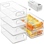 Contenedores organizadores apilables para refrigerador, paquete de 6 contenedores organizadores de cocina transparentes con asas y 20 bolsas de plástico para despensa, armarios, estantes, cajones,