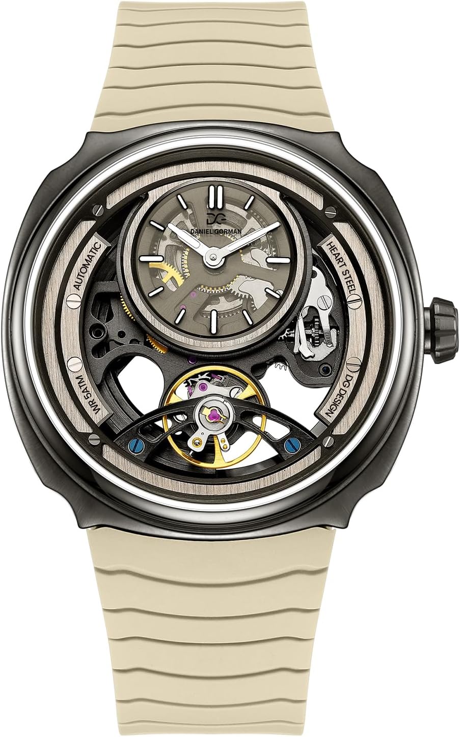Reloj mecánico automático para hombre 1.693 in banda de silicona plateada