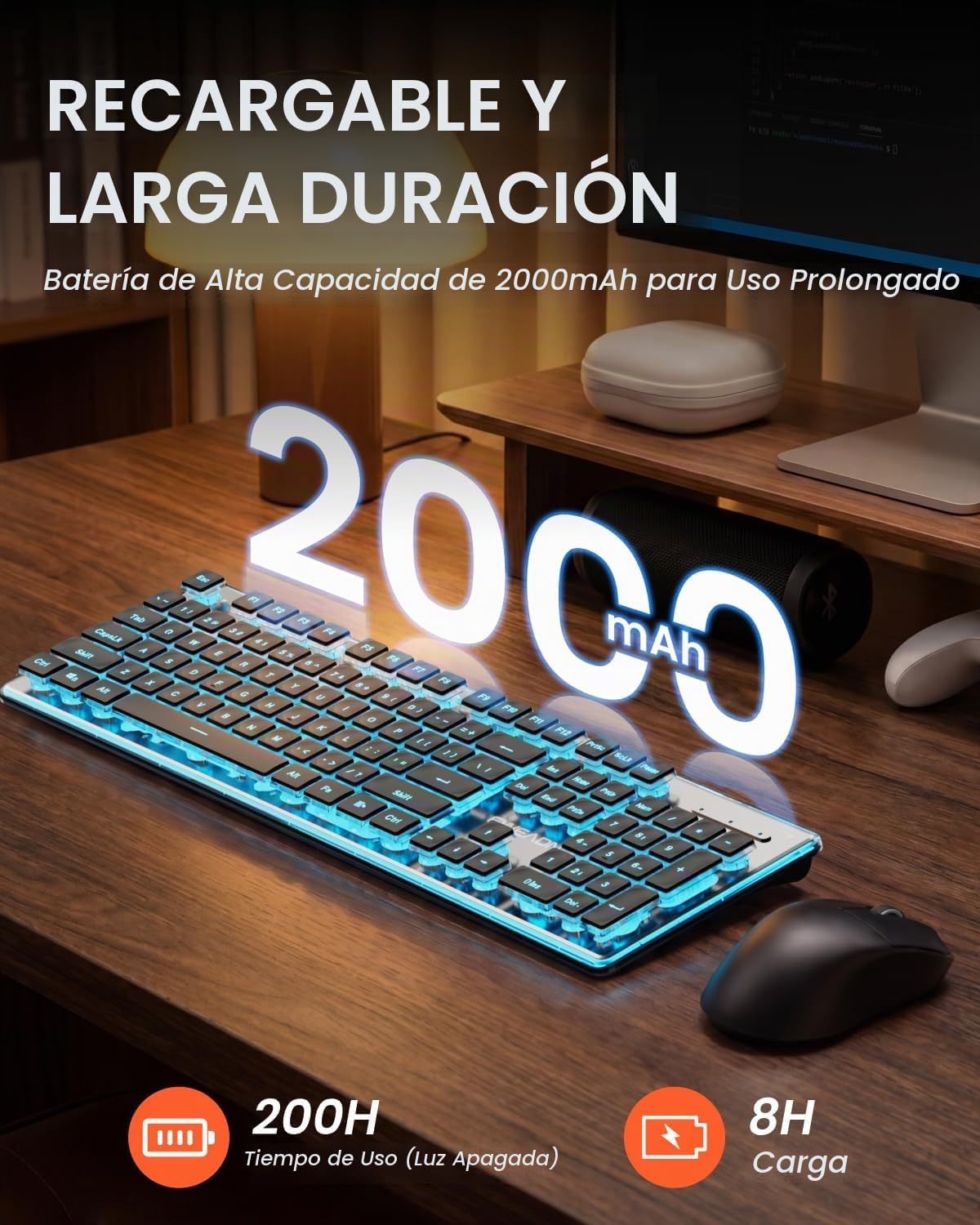 SEUNKWANG EWEADN V3 Combo de Teclado y Mouse Inalámbrico con Retroi...