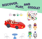 Bluey Escape Coche de juguete convertible, 4 figuras y 9 accesorios