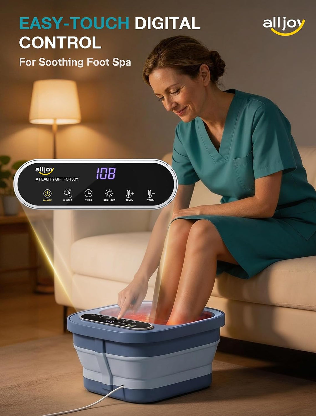 ALLJOY Spa de pies plegable con calor, baño de pies de pedicura con...
