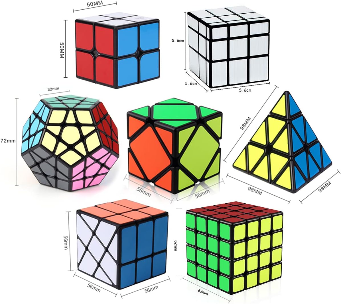 Juego de cubos de velocidad, 2x2 4x4 pirámide megaminx skewb molino de