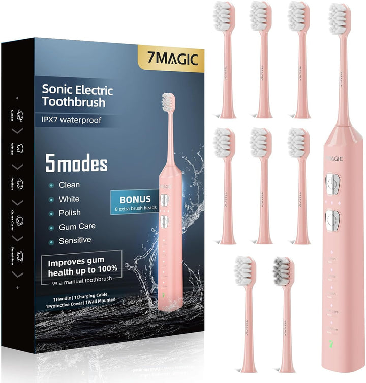 7MAGIC - Cepillo de dientes eléctrico sónico, tiempo de funcionamie...