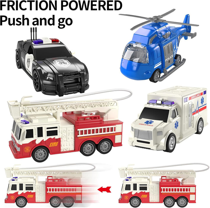 TEMI 4 Pack Juguetes de Vehículos de Emergencia para Niños