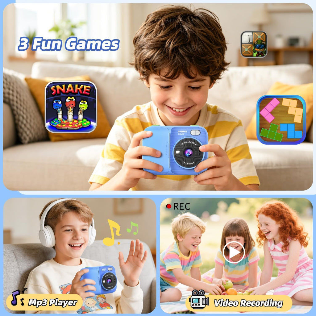 Cámara de impresión instantánea para niños con 5 rollos de papel de impresión, cámara HD 1080P, cámara portátil recargable para selfies, regalos de cumpleaños de Navidad, juguetes para niños y niñas