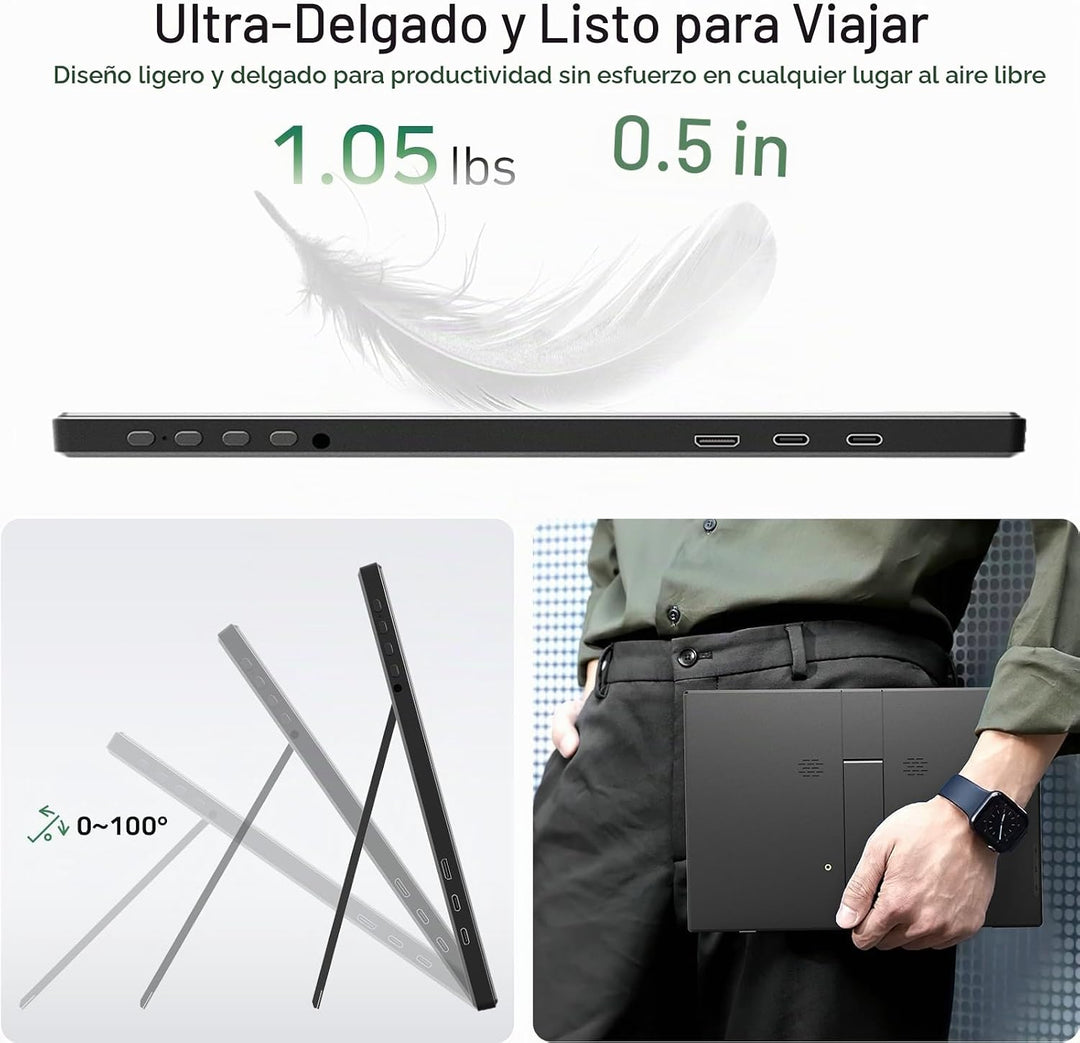 KQC Monitor portátil de 14 pulgadas FHD 1200P, pantalla externa ult...