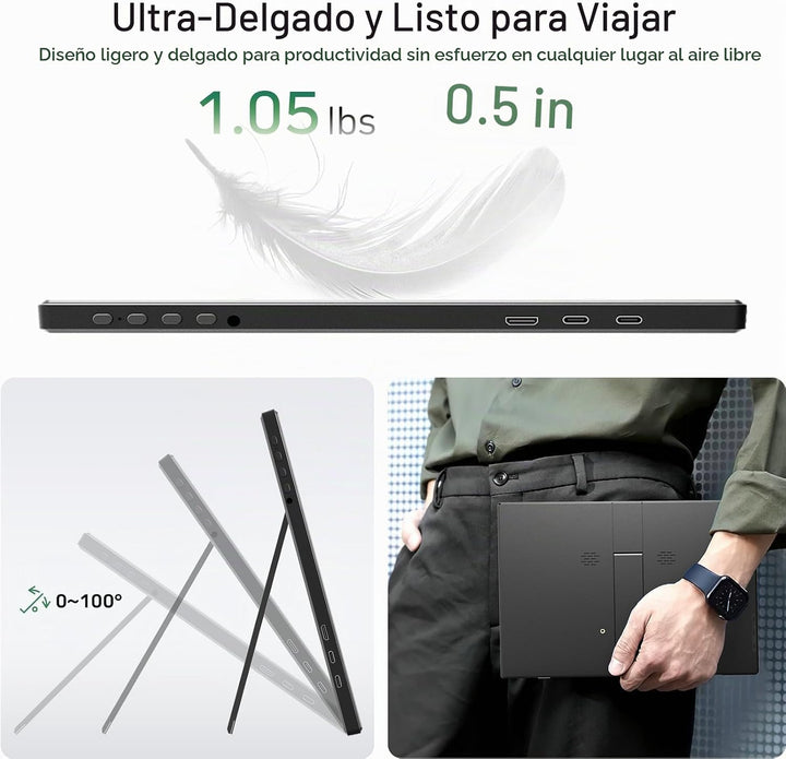 KQC Monitor portátil de 14 pulgadas FHD 1200P, pantalla externa ult...