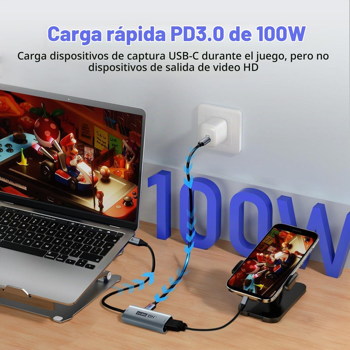 Tarjeta de captura HDMI 4K USB3.0 con PD 100W, 2K@30FPS o 1080P