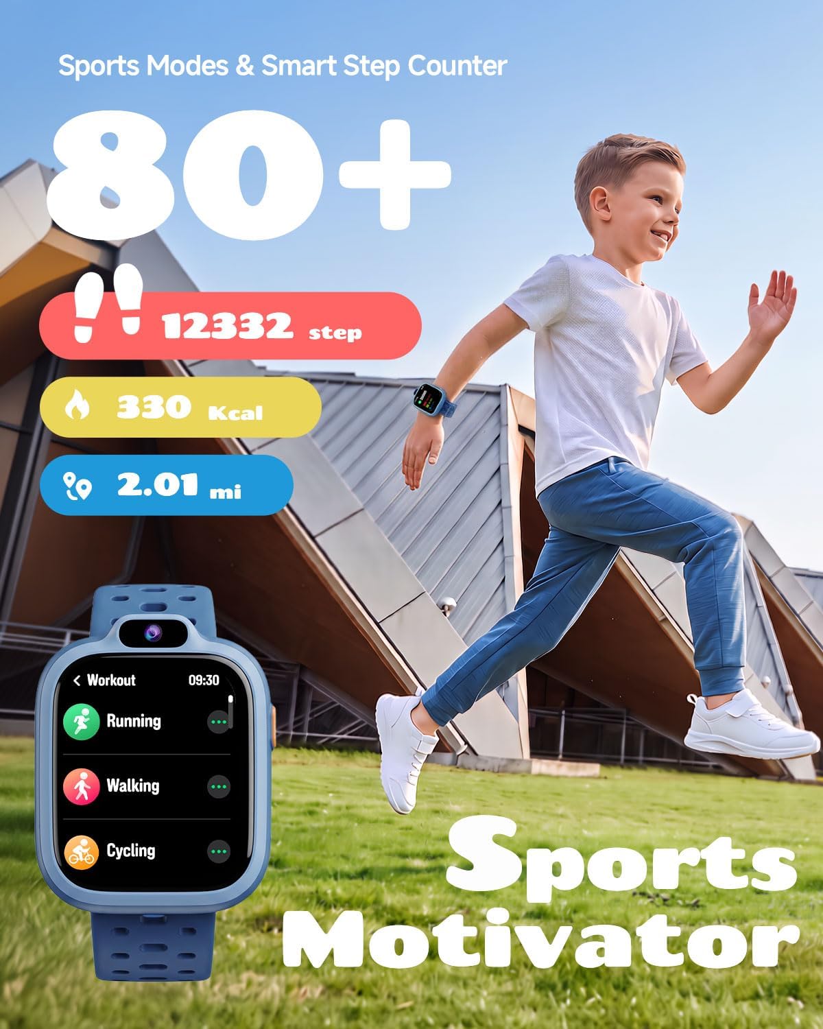 BIGGERFIVE Reloj inteligente para niños, reloj de fitness de 1.8 pies