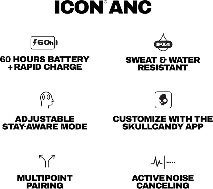 Skullcandy Icon ANC - Auriculares inalámbricos con cancelación acti...