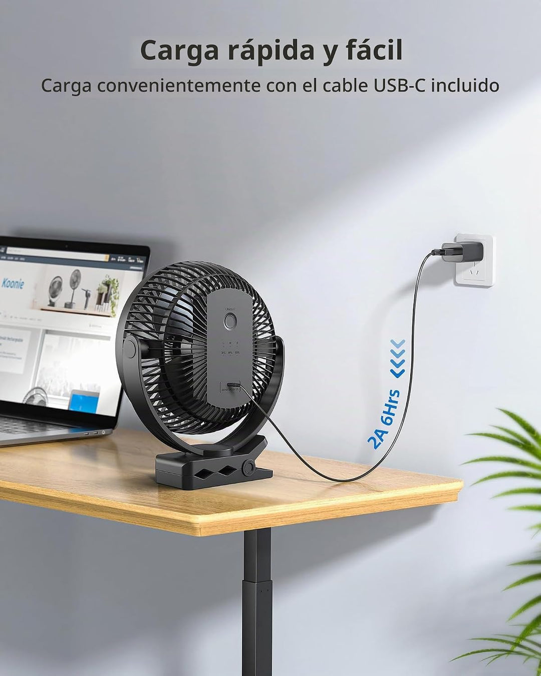 Koonie Ventilador con clip de 8 pulgadas, batería recargable de 100...