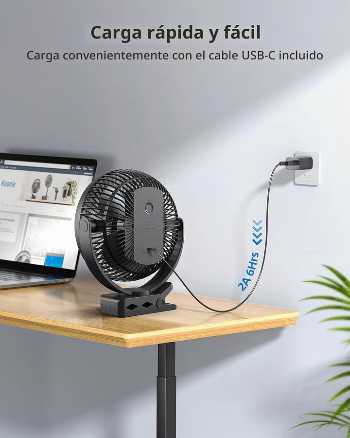 Koonie Ventilador con clip de 8 pulgadas, batería recargable de 100...