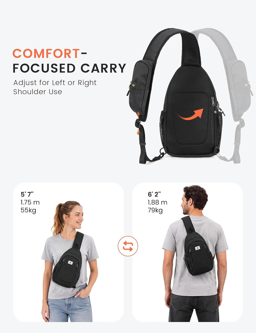 SKYSPER Bolso bandolera RFID bolso cruzado antirrobo bandolera mochila de viaje mochila de hombro, Negro, Bolso bandolera antirrobo