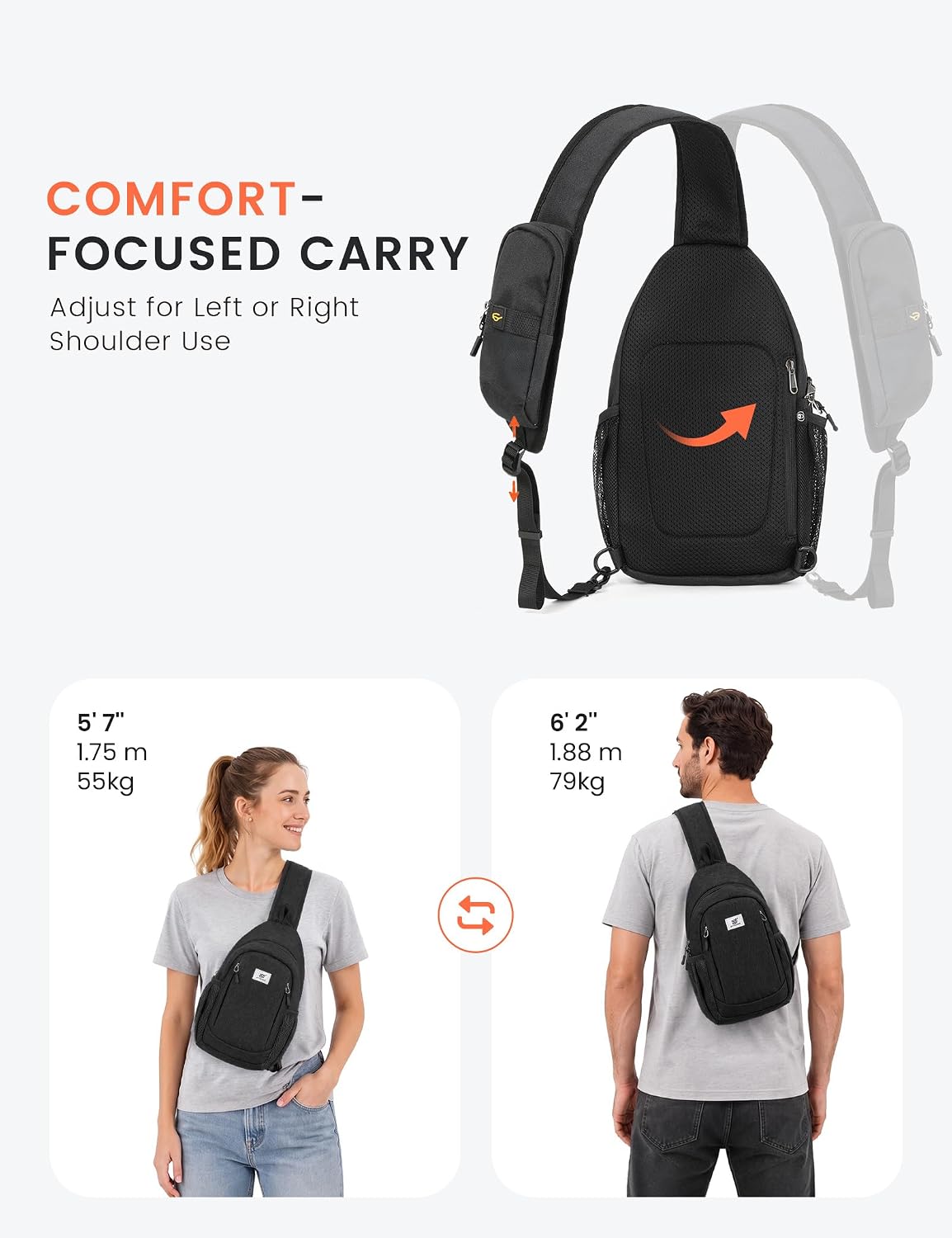 SKYSPER Bolso bandolera RFID bolso cruzado antirrobo bandolera mochila de viaje mochila de hombro, Negro, Bolso bandolera antirrobo
