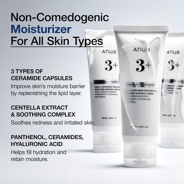 ANUA 3 Ceramide Pantenol Moisture Barrier Cream, hidratante facial...
