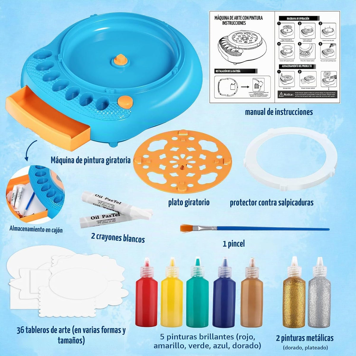 Spin Art Machine para Niños, Kit de Pintura Giratoria para Manualidades, Regalo para 6+