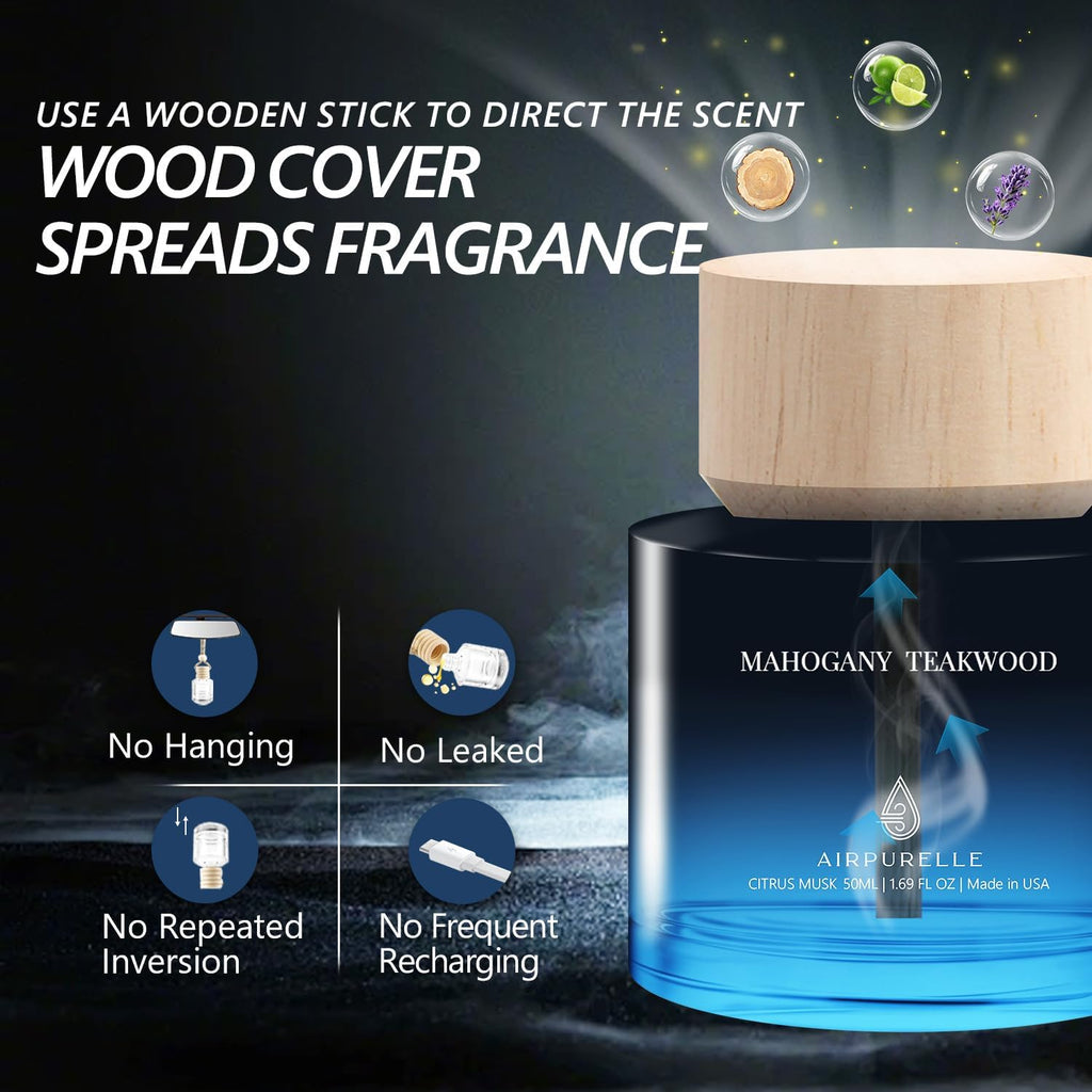 Ambientador de aire para automóvil de 1.7 fl oz (1.7 onzas líquidas), perfume – difusor de aire de aceite de fragancia de madera de teca de caoba para automóvil, fragancia de larga duración de más de 180 días, ambientadores de automóvil con diseño de taza