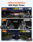 Vantrue N4 Pro S 4K Cámara de tablero de 3 canales, triple cámara STARVIS 2